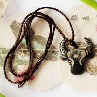 Ox Horn Carved Ox & Cow Pendant Necklace Adjustable 1pc  