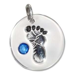  Sterling Silver Boy Baby Footprint Charm with Blue Cubic 