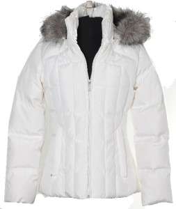 300 Calvin Klein XS White Faux Fur Hooded Winter Down Coat Puffer 