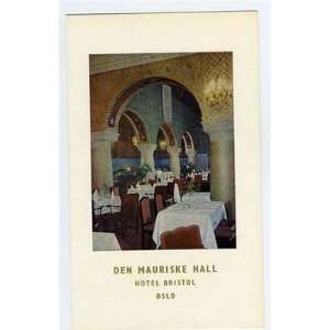   Den Mauriske Hall Menu Hotel Bristol Oslo Norway 1969 