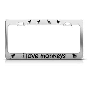  I Love Monkeys Monkey Animal Metal license plate frame Tag 