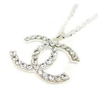 New Cute full crystal TWO C Necklace pendants 2 color  