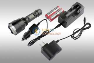   T6 LED Flashlight Torch+18650 3000mAh battery+AC/Car charger  