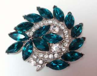 Vintage Large Weiss Rich Blue Navette & Clear Chaton Rhinestone 2 