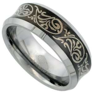   Fit Concave Wedding Band Ring w/ Tribal Design on Black Center 10.5