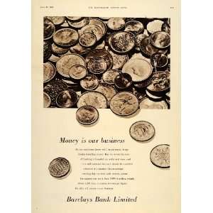  1955 Ad Barclays Bank British Coins Money Shilling 