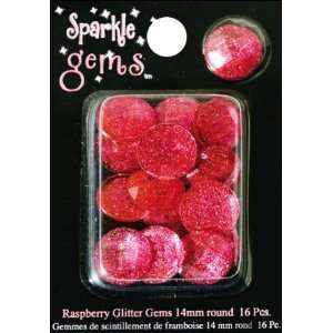  Glitter Sparkle Gems 14x25mm 16 Pack: Round Raspberry 