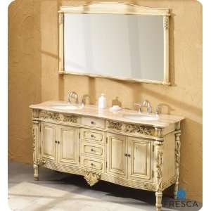   Double Sink Bathroom Vanity w/ Travertine Countertop