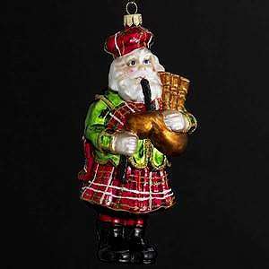  Pack of 6 Noble Gems Scottish Bagpipe Playing Santa Glass 