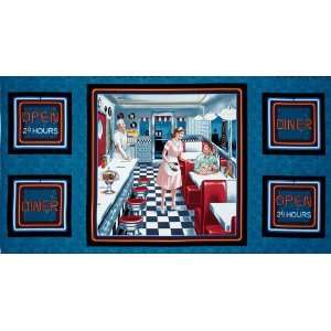   Special Diner Panel Blue Fabric By The Panel Arts, Crafts & Sewing
