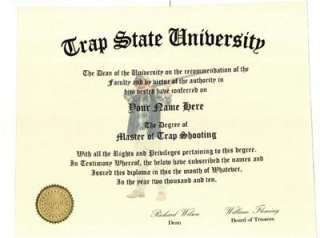 UNIQUE DIPLOMA FOR A TRAP SHOOTER  