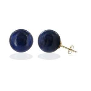   14 KT Yellow Gold Blue Lapis Dyed Jade 14k Stud Post Earrings: Jewelry