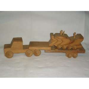  Wooden Toy Semi Truck with Trailer and Bulldozer 