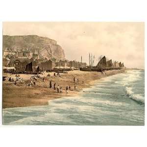   Reprint of East Cliff, with beach and fish market, Hastings, England