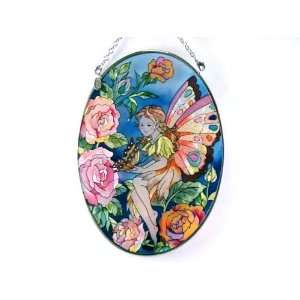  Amia Hand Painted Glass Suncatcher with Rose Fairy Design, Beaded 