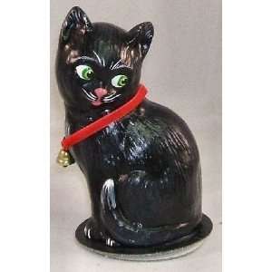 Ino Schaller Paper Mache Halloween Black Cat with Bell:  