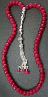 TESBIH WORRY BEADS SUBHA 66 FACETED RUBY & STERLING  