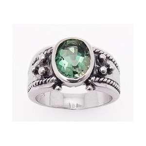 Mens Large Green Topaz Gemstone Sterling Silver Ring Size 8(Sizes 6,7 