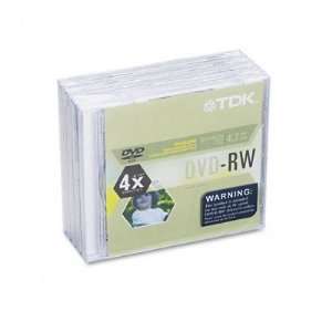 DVD RW Discs, 4.7GB, 4x, w/Jewel Cases, Silver, 5/Pack