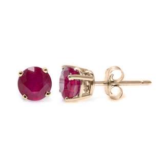 2CT RUBY STUD EARRINGS EAR RINGS 5mm ROUND 14KT YELLOW GOLD JULY 