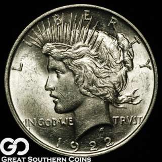 1922 D Peace Silver Dollar CHOICE UNC  