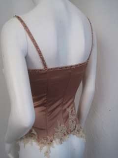 298 Mandalay Top Corset Sequined Beaded Beige 4 S #0007KD  