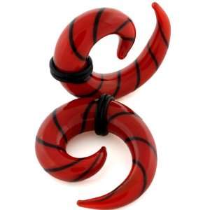    Pair 0 Gauge   Red & Black Swirl Pyrex Spiral Plugs Jewelry