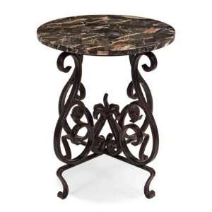  Round Marble and Iron Accent Table   Black
