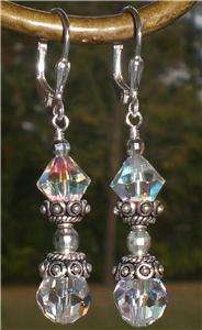   Aurora Borealis Ornate Bali Earrings Made With Swarovski Elements