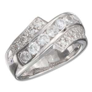  Sterling Silver Clear Cubic Zirconia Wave Band with Cubic 