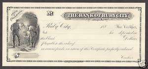 Intaglio Print  Cert.of Deposit   Bank of Ruby City, CO  