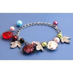 Womens Bracelet  Glass Charm Bracelet with three large glass flower 