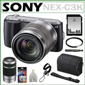  Lens Digital Camera in Black with Sony SEL1855 18 55mm Zoom + Sony 