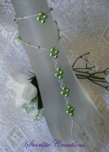 Barefoot Sandals with Anklets ~ Peridot Pearls & Silver  