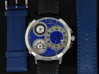 MEN CURTIS & CO BIG TIME WORLD 3 TIME ZONE BLUE WATCH  