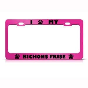  Bichons Frise Dog Pink Animal Metal license plate frame 