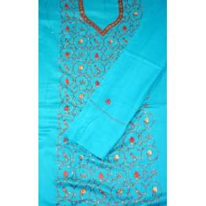  Turquoise Kashmiri Three Piece Suit with Needle Embroidery 