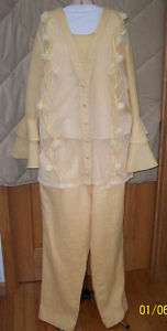 Couture Three Piece Suit Ruffled Cuffs Linen Womens 12  