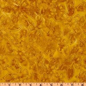  44 Wide Tonga Batik Mango Salsa Leaf Vines Gold Fabric 