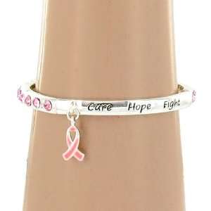  Syms Silver Tone Cure Hope Fight Crystal Stretch Bangle 