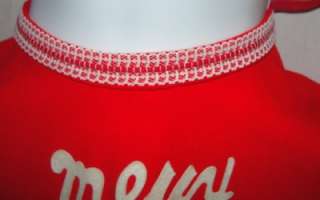 Vintage Red & White Handmade Merry Christmas Tie Back Apron Skirt Lace 