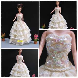 Beautiful Wedding Dress Party Outfit Fashion Costumes for Barbie Dolls 