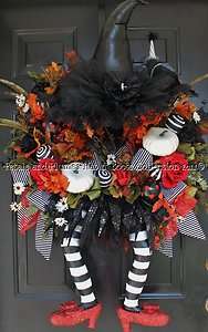 MADE TO ORDER Fall Halloween Wicked Witch w/ Ruby Red Slippers Wreath 