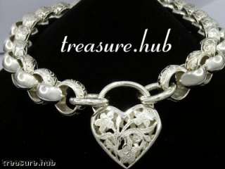 SB002A SOLID 925 Silver BELCHER Padlock Bracelet LONG  