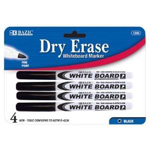  BAZIC Black Fine Tip Dry Erase Marker, 4 Per Pack: Office 
