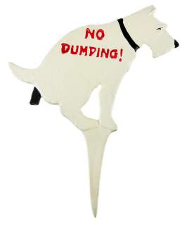 Funny NO DUMPING Cast Iron Yard Stake Dog Sign  