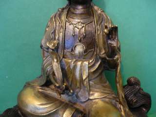 Bronze Buddhist Statue Kuan Yin Seated Lion Goddess Of Mercy  