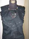   NEW women blouse Black keyhole silver dot ruffle bust top shirt Sm