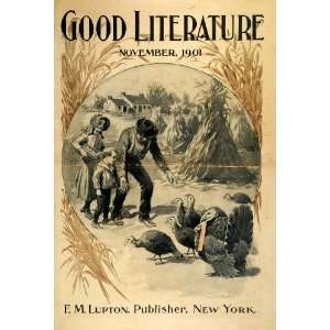 1901 Cover Good Literature Magazine Thanksgiving Family Turkey Father 