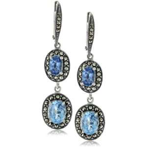   Judith Jack Hanging Gardens Blue Spinel Double Drop Earrings: Jewelry